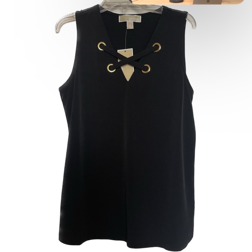 Michael Kors Black Tank Top with Gold Eyelets QR350CG03G (sz S) NWT